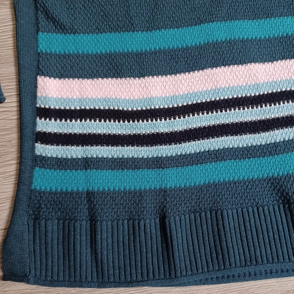 T by Talbots Deep Teal Waffle Knit Stripe Detail Jewel Neck Tunic Sweater - Picture 5 of 12